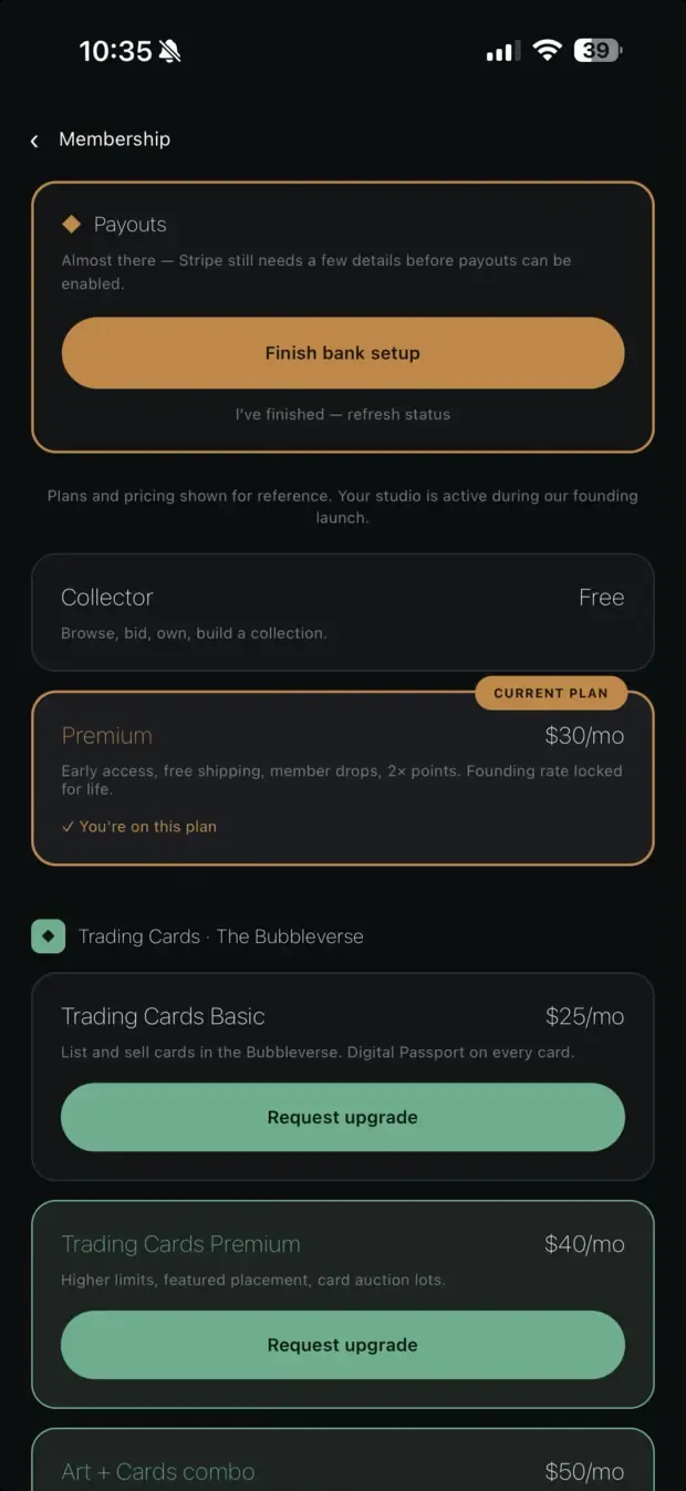 The Bubble Art — iOS & Android — Membership & payouts