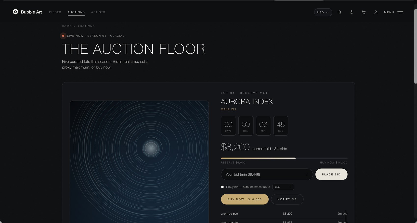 Live auction floor with real-time bidding