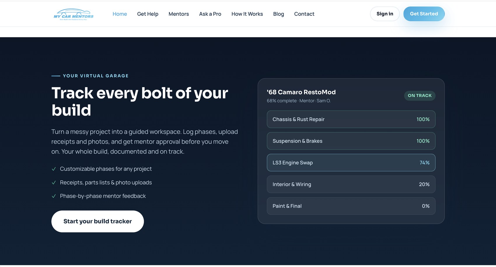 Build tracker — virtual garage