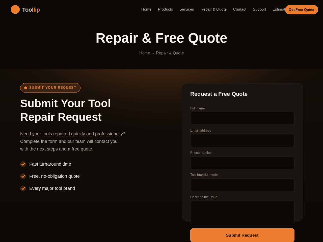 Repair & Free Quote page