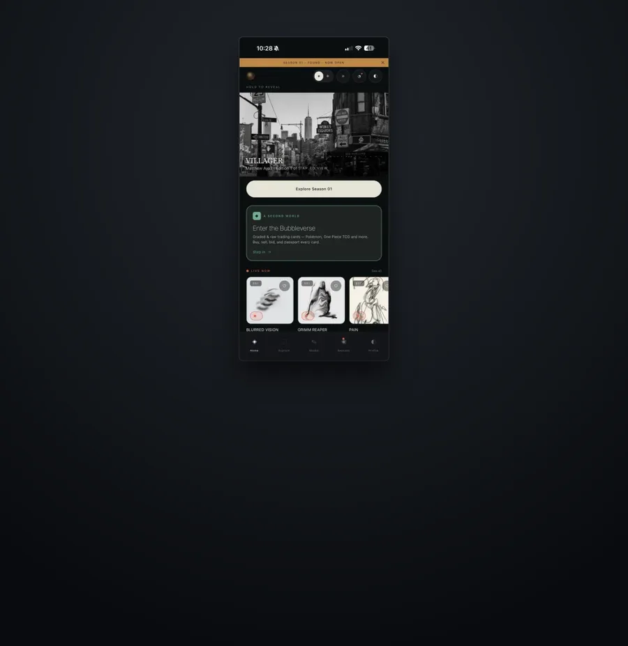 The Bubble Art mobile app home screen, shown inside a dark mount