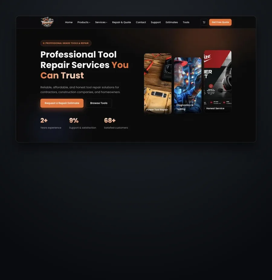 Toollip website homepage, shown inside a dark mount